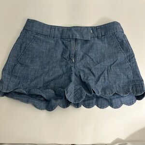 J Crew chambray Linen Blend Scallop Shorts size 0